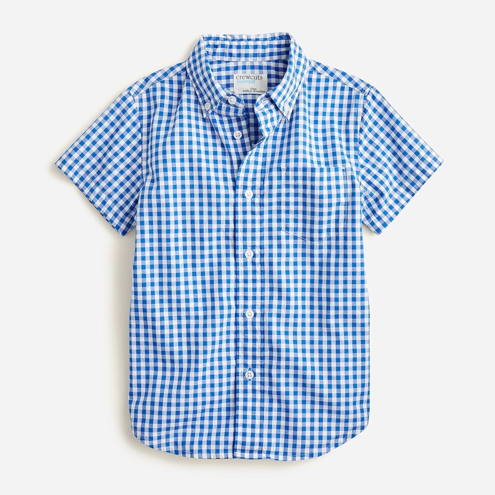 J. Crew Kids' short-sleeve stretch poplin button-down in gingham